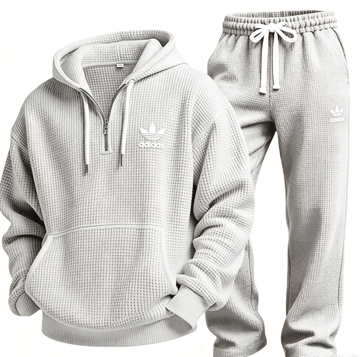 Men’s Waffle Textured Hooded Sweatshirt & Wide‑Leg Pants Set